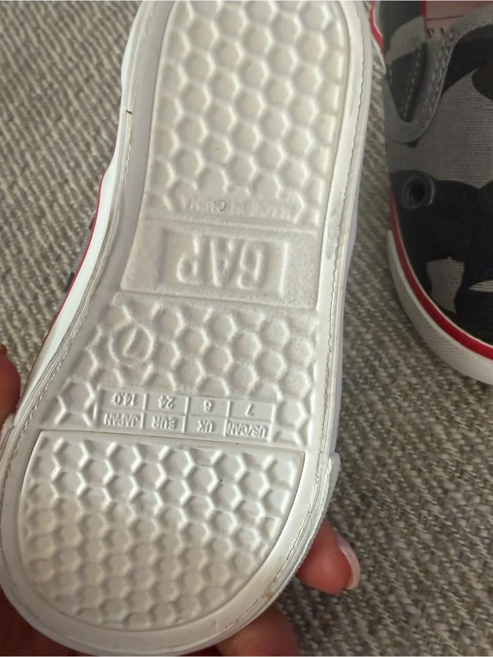 GAP Kids Gray Camouflage Slip-On Sneakers with Red Accents. Toddler 7C NWOT